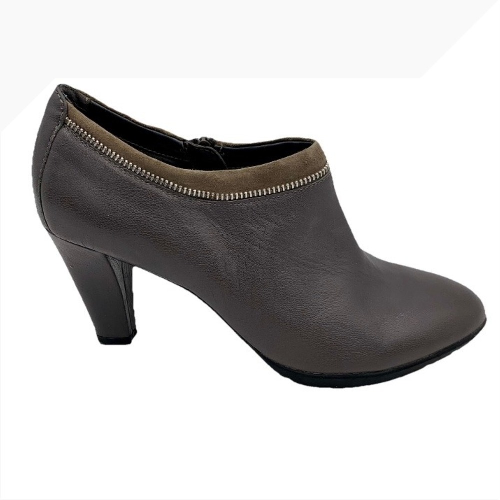 Anne‎ Klein Dalayne Gray Ankle Boot Leather Sz 9.5M Quiet Luxury Minimalist
